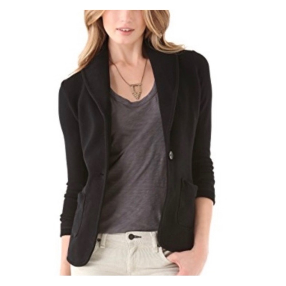 James Perse Black Cotton French Terry‎ Blazer Jacket WOY2579CU Size 2 Medium
